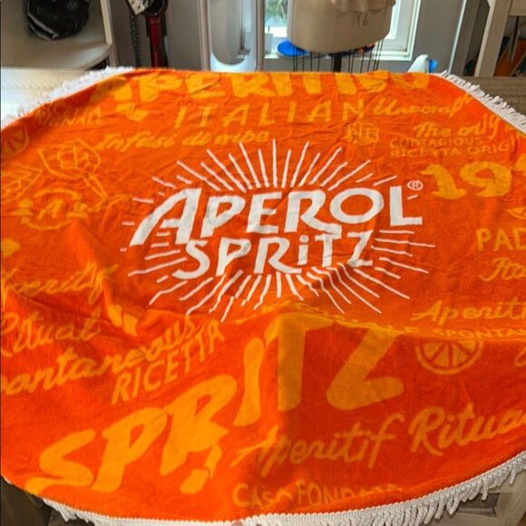 A Taste of Italy 🇮🇹 Aperol Spritz 🥂 Neon Orange and White Fringed Beach 🏖️ Towel - Picture 1 of 17